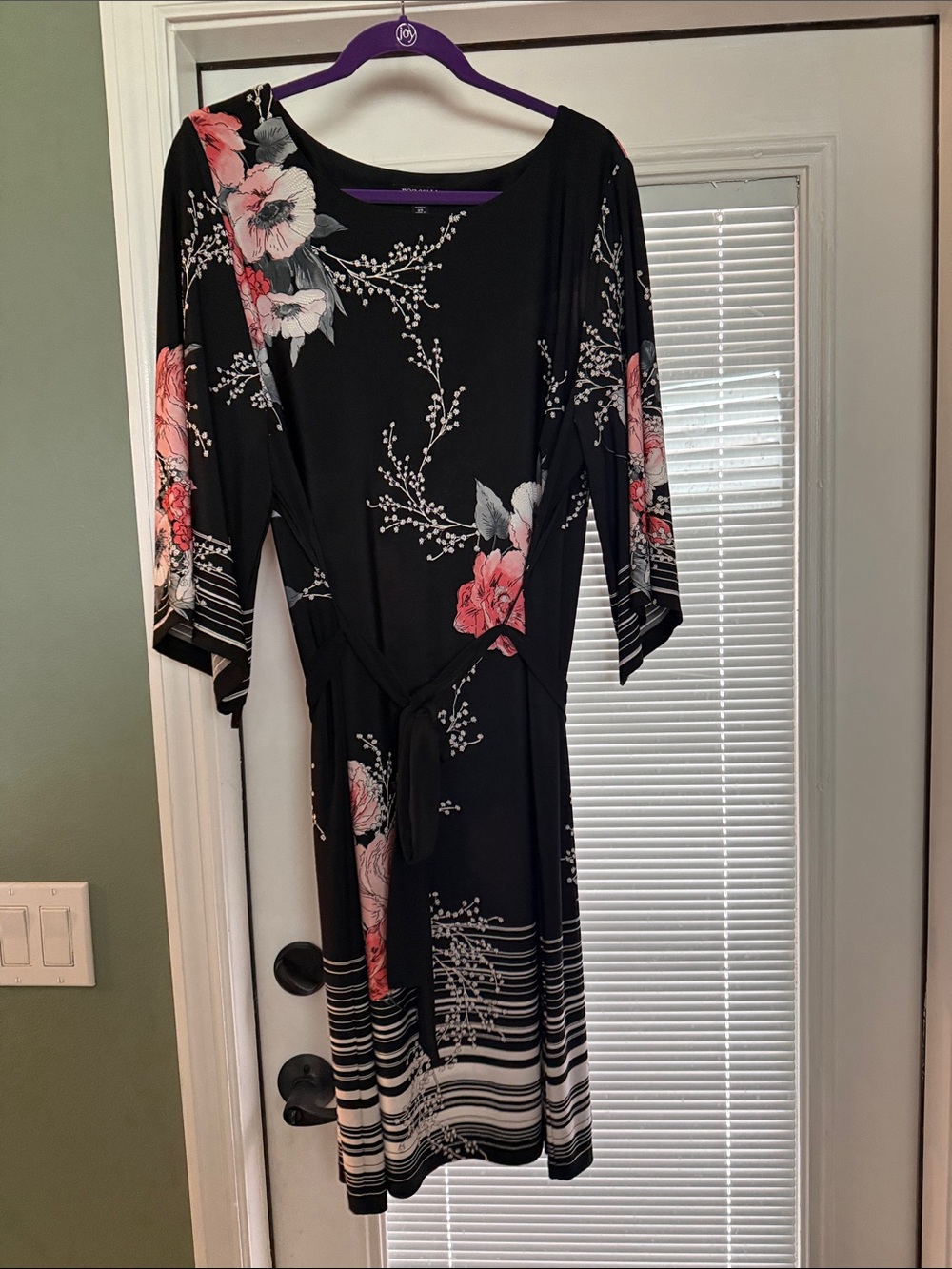 Roz & Ali Black Floral Wrap Dress with Pink and White Blooms